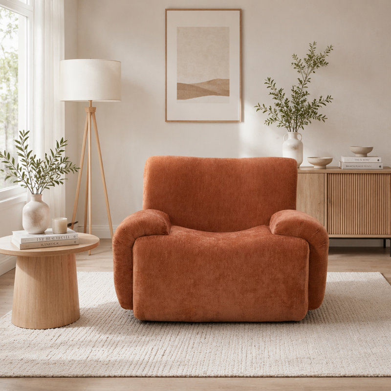 Fauteuil d'appoint surdimensionné en chenille large et moderne, salon de lecture confortable avec sièges profonds pour le salon et la chambre à coucher