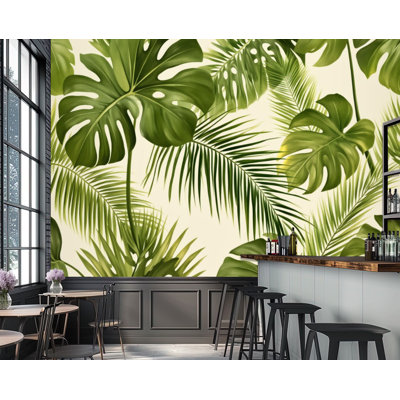 Peel and Stick Wallpaper Green Tropical Palm Monstera Leaf Wall Murals 69"H x 96"W Removable PVC Wall Paper Self-Adhesive Wall Decor for Bedroom Living Room Home Office