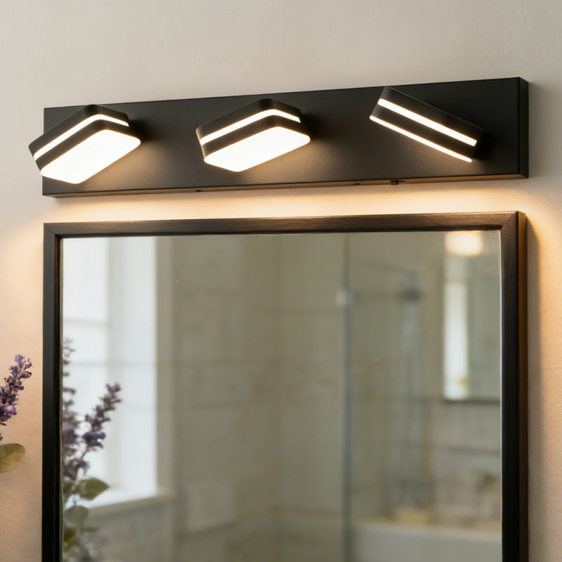 Barre d'éclairage de meuble-lavabo à DEL 3 lumières 24 po, 3 lumières, 18 W, noir mat, Noir mat, Trois lumières