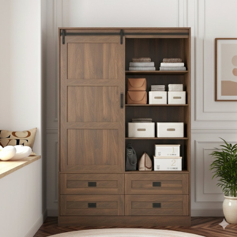 Armoire de rangement pour vêtements avec armoire à vêtements haute, Bois