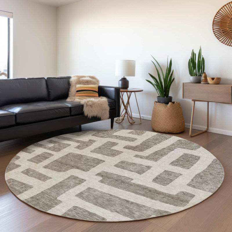 Premium Machine Washable Prisco Taupe Rug, Round 8'
