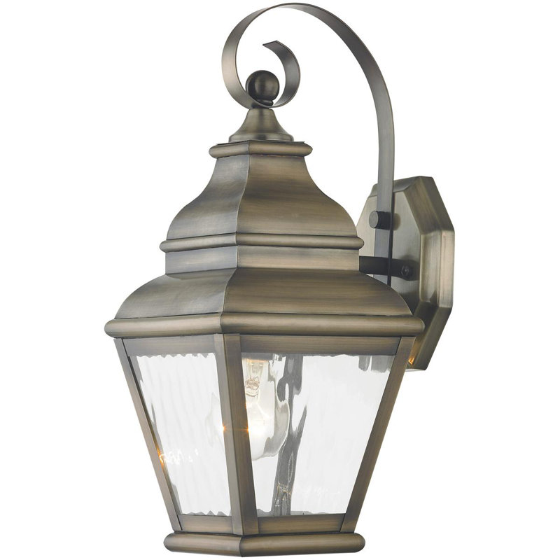 6.5 inch Outdoor Wall Lantern Pendant with Clear Water Glass Shade, Vintage Pewter