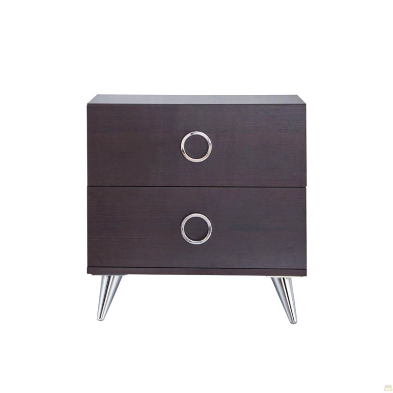 2 Drawers MDF Nightstand With Plastic Legs