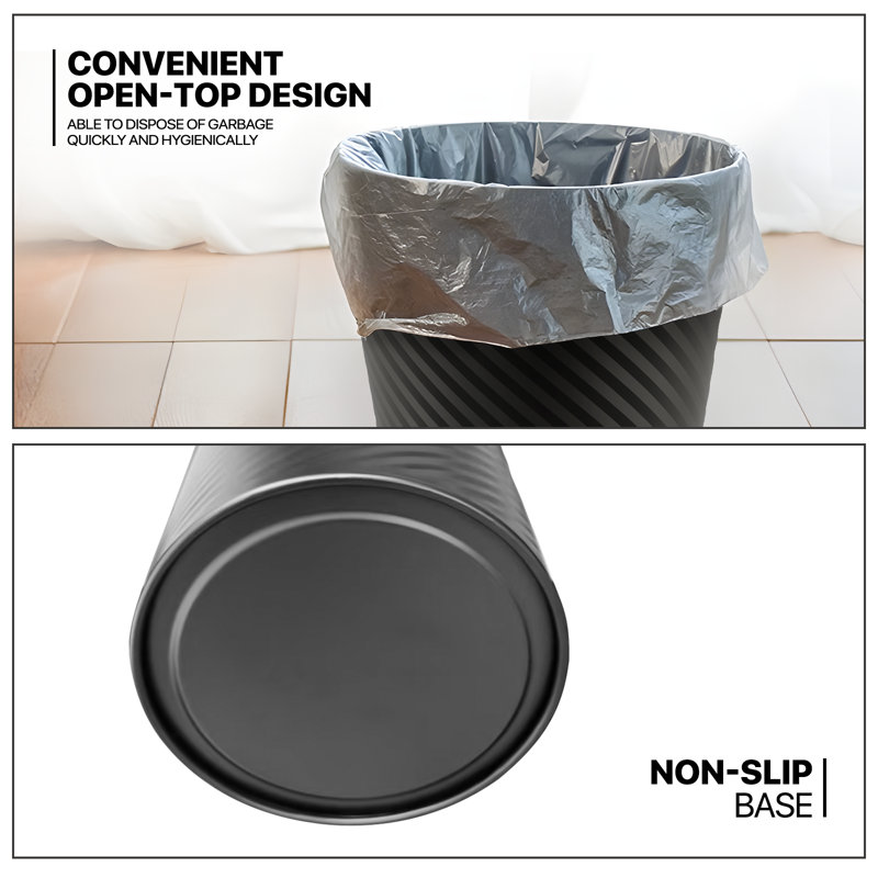 Black Metal 1.3 Gallon Round Open Top Waste Bin Set