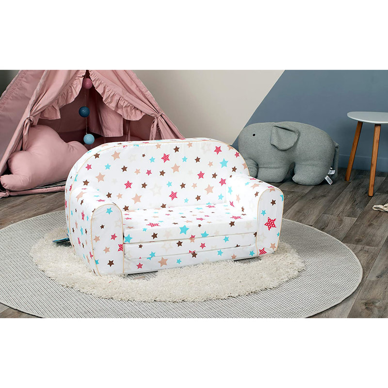 Isabelle & Max™ Toddler Sofa & Kids Couch - Versatile 2 in 1 Toddler Couch w/ Washable Cover-White with Stars