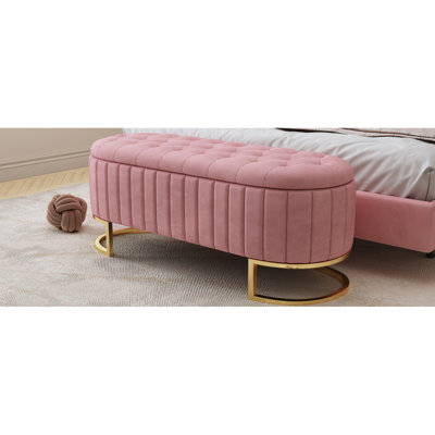 Élégant repose-pieds de rangement rembourré en velours avec capitonnage à boutons, banc de rangement avec pieds en métal pour la chambre à coucher, le salon, entièrement assemblé sauf les pieds