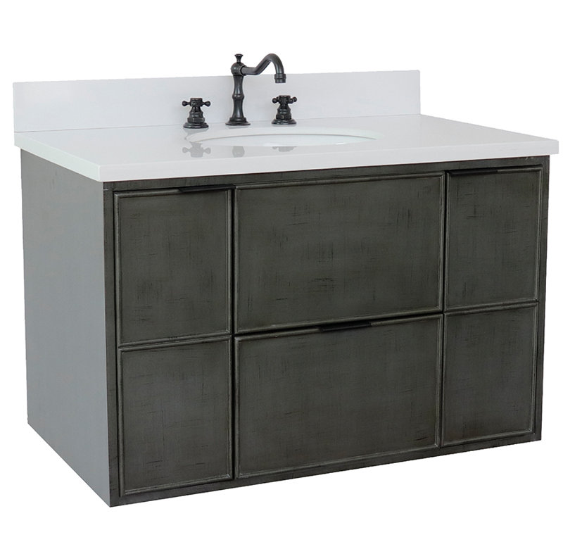 Ensemble de meuble-lavabo simple mural 37 "37", Quartz blanc