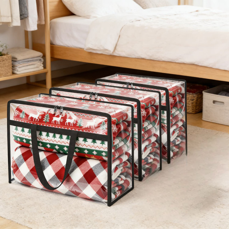 Clear PVC Storage Bags With Zippers, 4-Pack Foldable Closet Organizers And Under Bed Storage Containers For Comforters, Blankets, Bedding And Seasonal Clothing