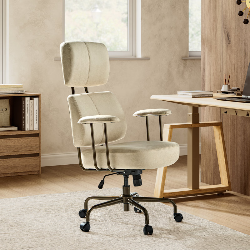 Chaise de bureau à dossier haut et coussin ultra doux, Beige