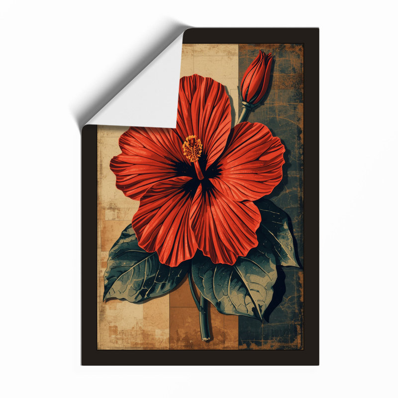 Crimson Hibiscus Botanical - Framed Print, A4 - 29.7 x 21.0 cm, Unframed
