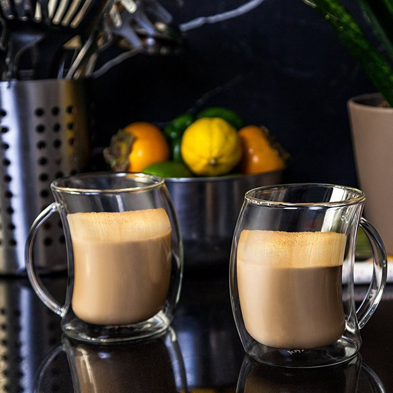 JoyJolt Caleo Double Wall Latte Glasses, 13.5oz.