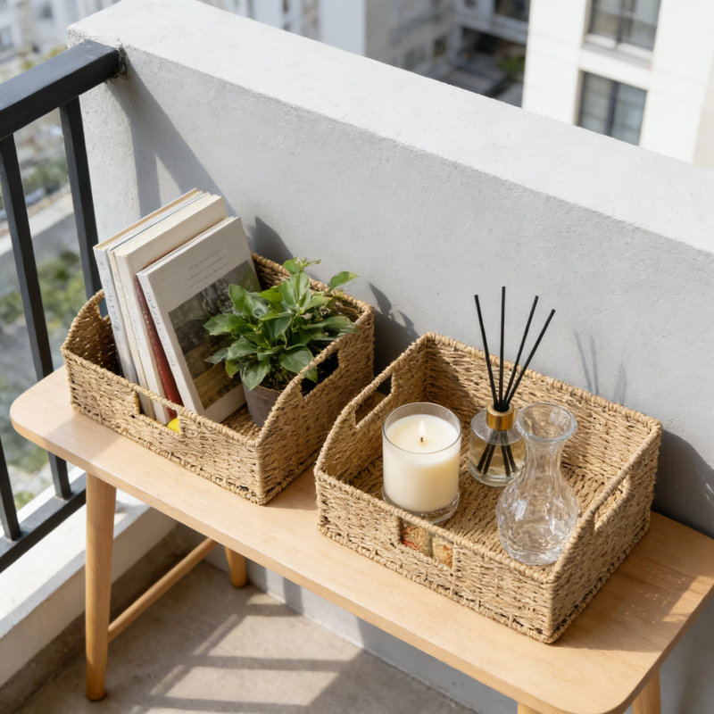 Paniers de rangement en corde de papier tissés à la main avec poignées en bois, paquet de 2 paniers de rangement en osier pour garde-manger, cuisine, tablettes et décoration intérieure