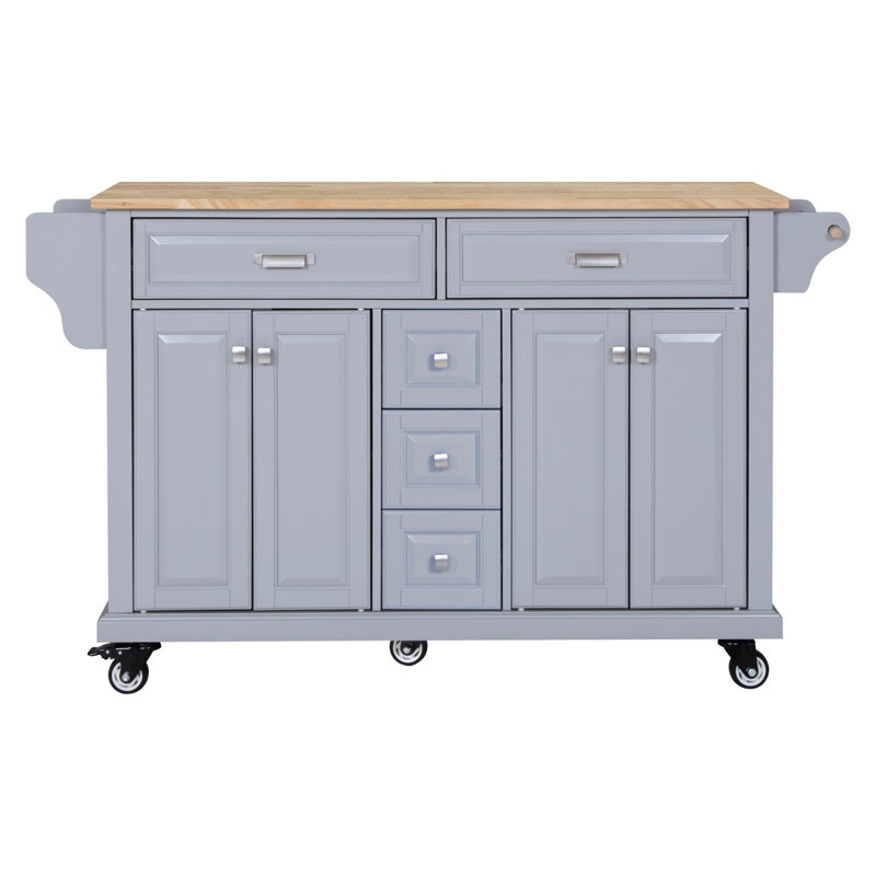 Îlot de cuisine roulant avec plateau en bois manufacturé Makhel, Gris