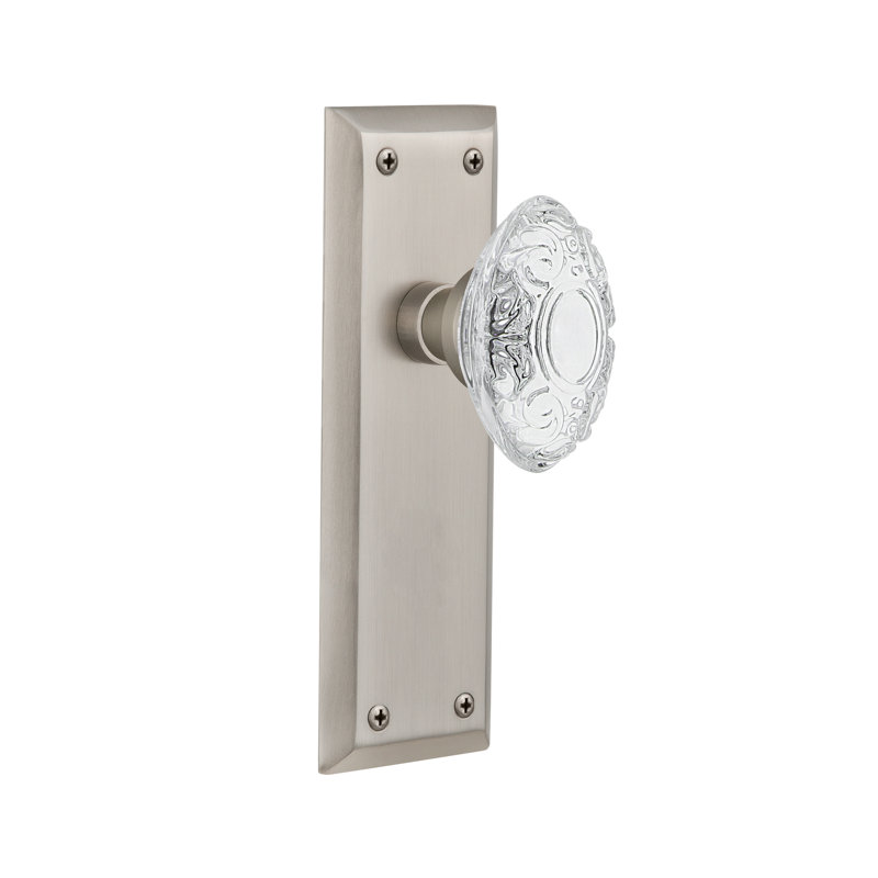 New York Plate with Crystal Victorian Knob, Satin Nickel, 2-3/8”