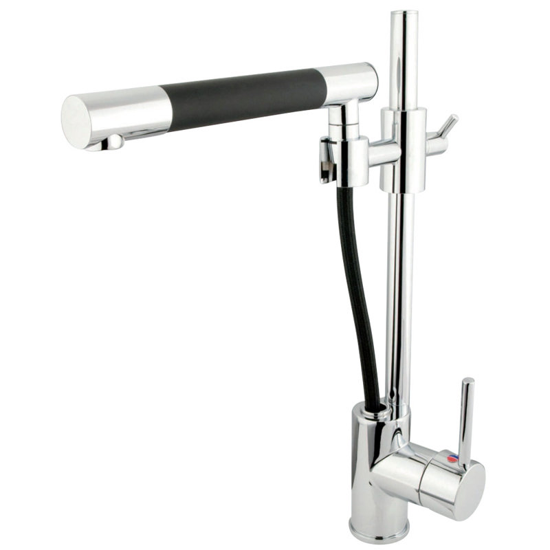 Kingston Brass Concord Single-Handle 1-Hole Deck Mount Pull-Out Sprayer Kitchen Faucet, Polished Chrome