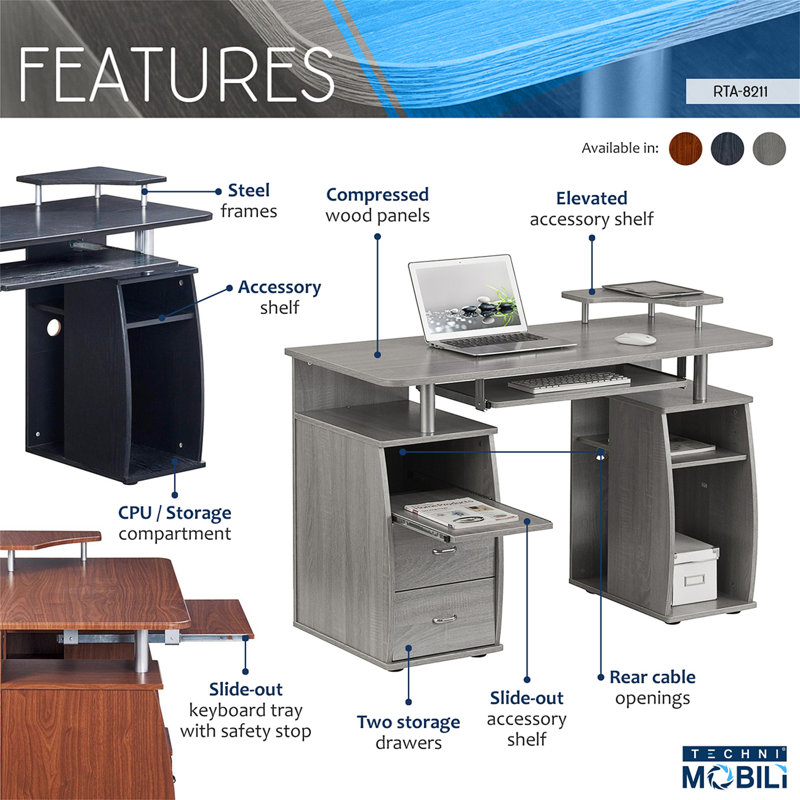 47.37'' W Desk Computer Workstation Desk with Storage for Living Room, Gray