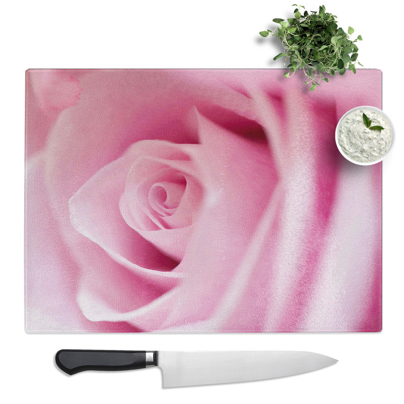 Flower Pink Rose  Glass Chopping Board