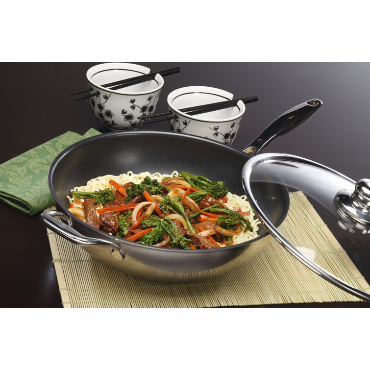 1PC stainless steel wok 10 inch Stainless Steel Wok Round Bottom Wok Large  Fry