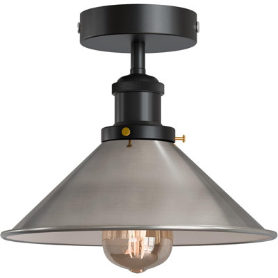 Industrial Flush Mount Ceiling Light Fixture, Farmhouse Metal Cone Shade E26 Lighting for Hallway Kitchen Entryway Foyer, 22cm White Cone Lampshade Ceiling Lamp, Bulb Included