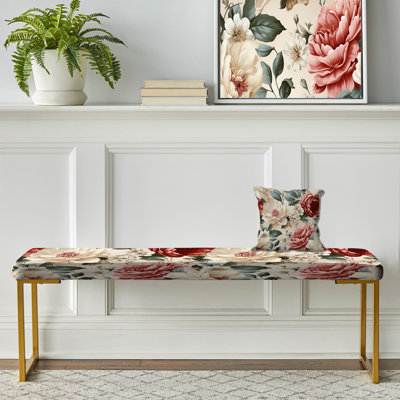 Banc floral rembourré or
