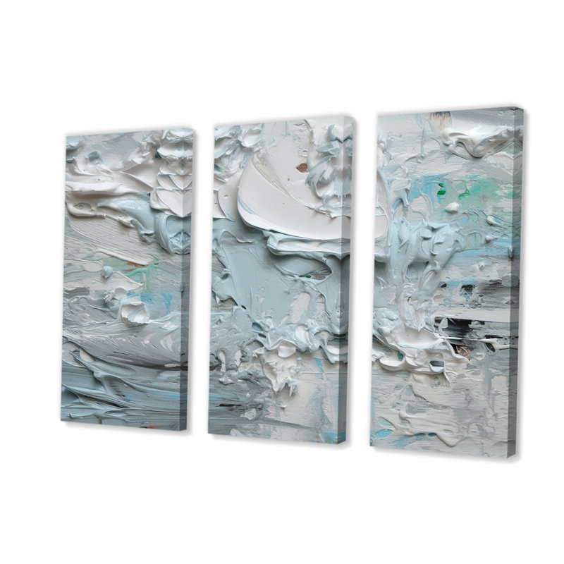 Summer Memories, impression abstraite en blanc et bleu II sur toile, 3 pièces, H 40 po x l 60 po x P 1 po