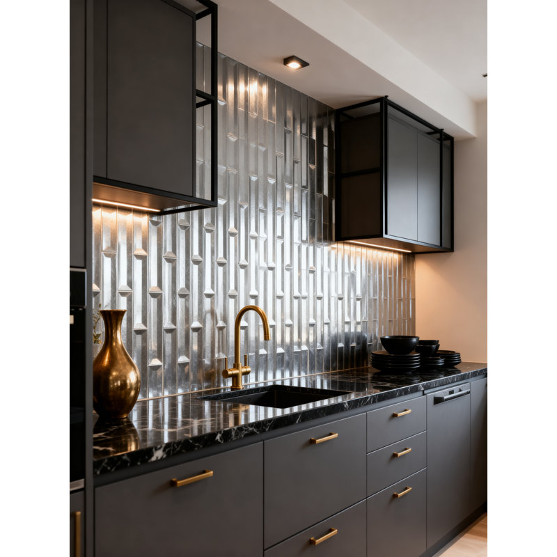 Carrelage mural de cuisine et de salle de bain à rebord biseauté inversé en verre de qualité diamant 2 po x 8 po Secret Dimensions