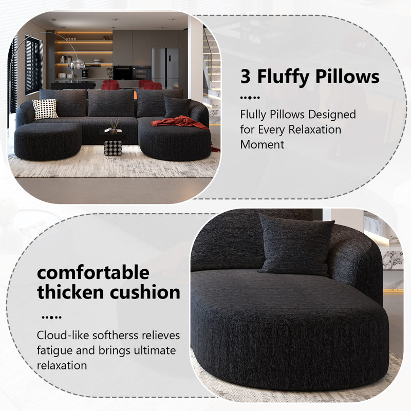 Ensemble de canapé modulaire Boneless, Orienté à droite, H 33,86 po x l 111 po x P 72 po, Noir