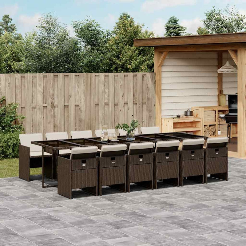 Patio Dining Set with, Cream White, 73cm H x 330cm W x 106cm D, Brown