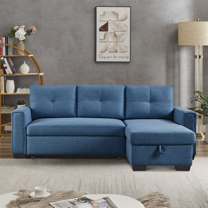 Apollo 92" Modular Convertible Reversible Sleeper Sectional Fabric Sofa With Storage Chaise