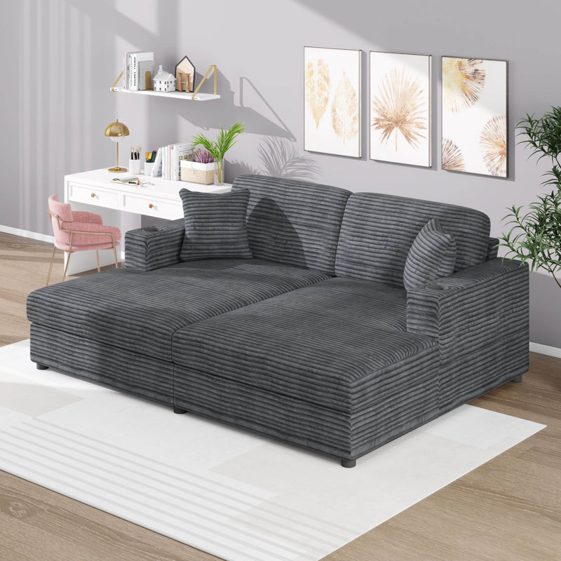 Lit de jour inclinable 86,5 po surdimensionné avec méridienne profonde, deux sièges USB, deux porte-gobelets et coussins décoratifs
