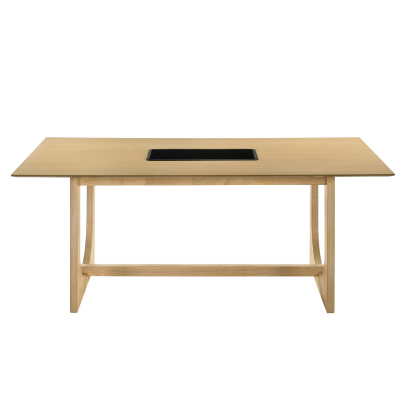 Table de salle à manger rectangulaire au fini naturel - Chaleur et caractère, double base stable en forme de U en bois d'hévéa et bois composite 71 po x 30 po x 35 po avec plateau en grain de bois texturé