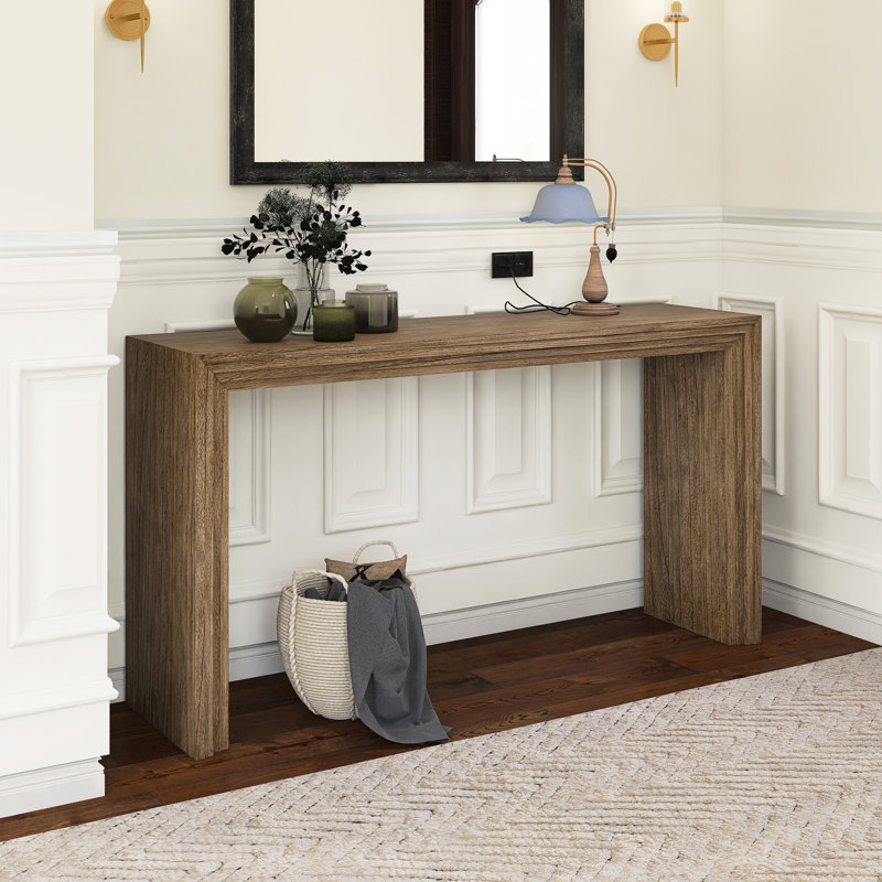 59.2" Wood Modern Striped Design Console Table, Natural