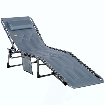 Padded Folding Chaise Lounge Chair, Outdoor 6-Level Reclining Camping Chair With Headrest For Beach, Yard, Patio, Pool