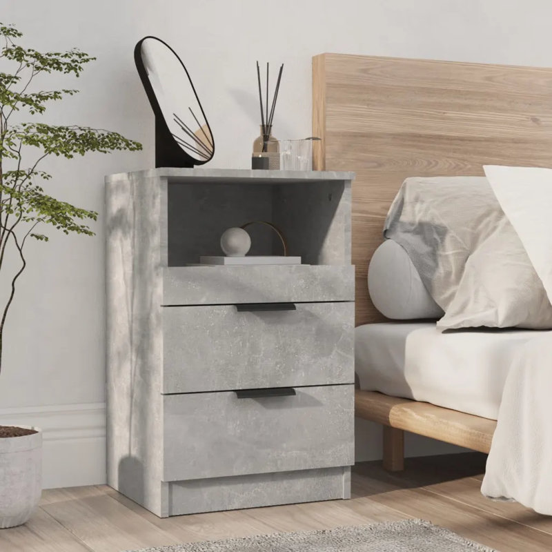 40cm W Manufactured Wood Bedside Table, Individual, Grey