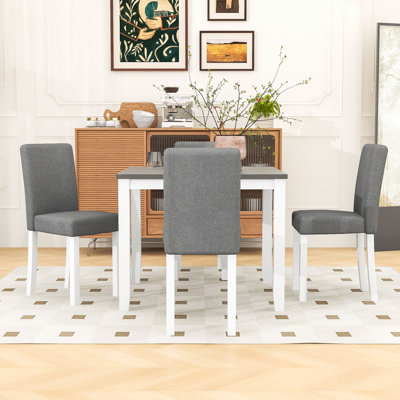 Ensemble de table de salle à manger 5 pièces pour 4 personnes, avec table en bois et 4 chaises rembourrées pour économiser de l'espace
