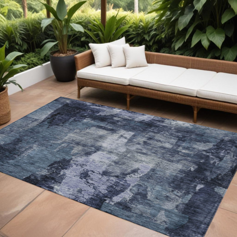 Tapis extérieur lavable intérieur bleu marine noir et gris 10 pi x 14 pi