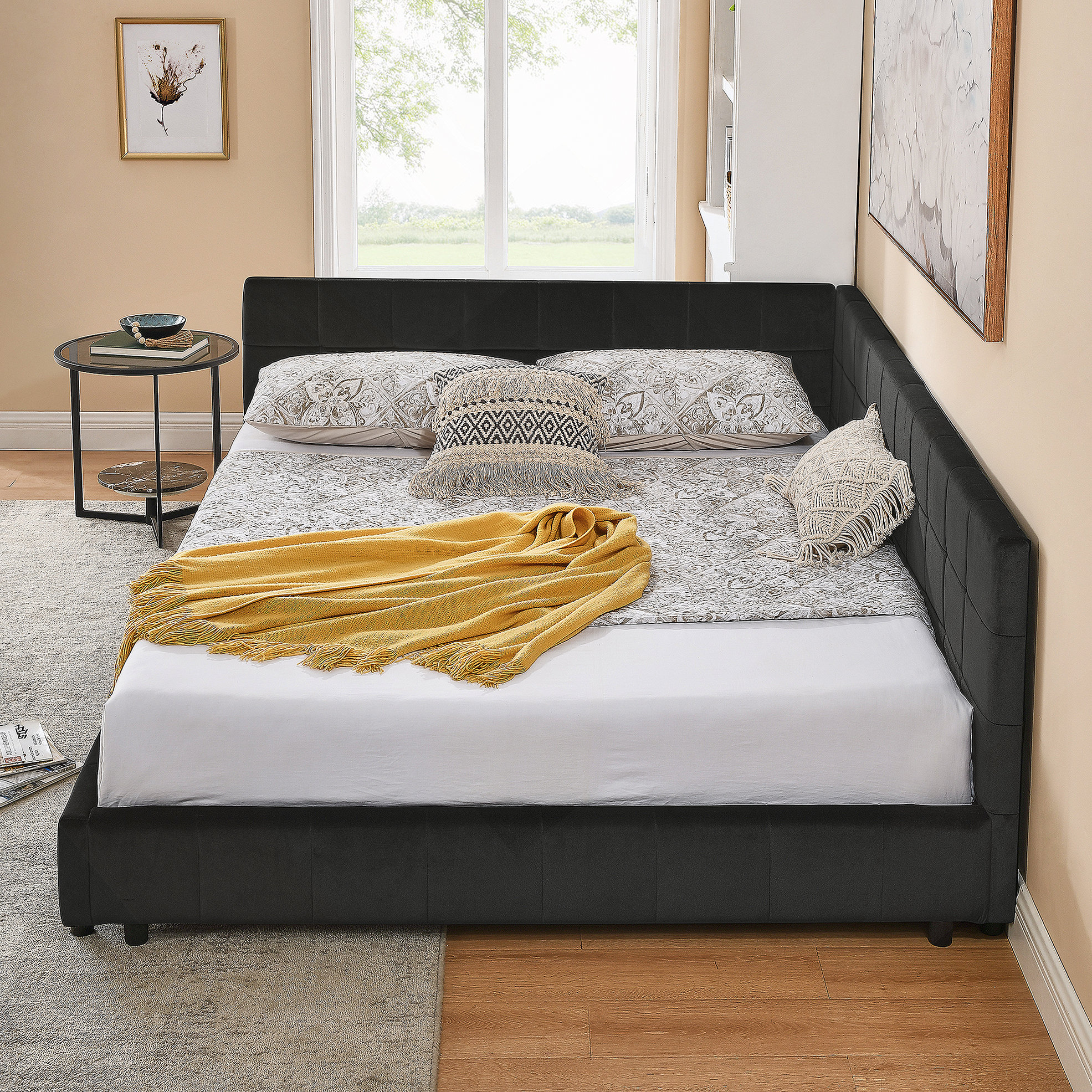 Mercer41 Upholstered Tufted Bed Frame, Sofa Bed Frame with Comfortable ...