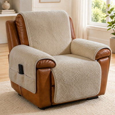 Plush Sherpa Recliner Furniture Protector Set with Non-Slip Backing, Armrest Covers and Side Pockets for Chair, Loveseat and 3-Seat Sofa