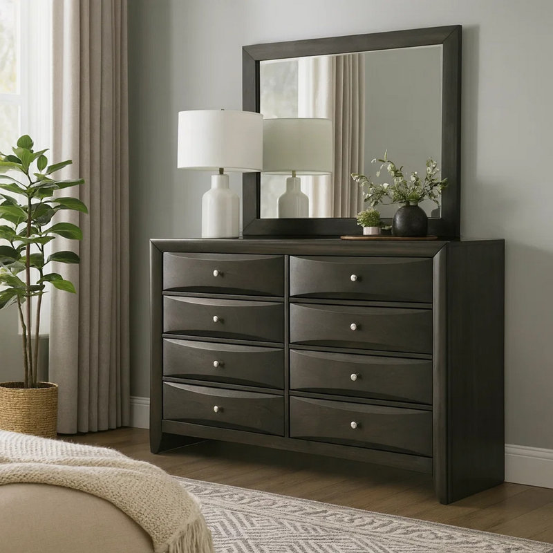 Commode double en bois massif à 8 tiroirs l 58,5 po Baring, gris