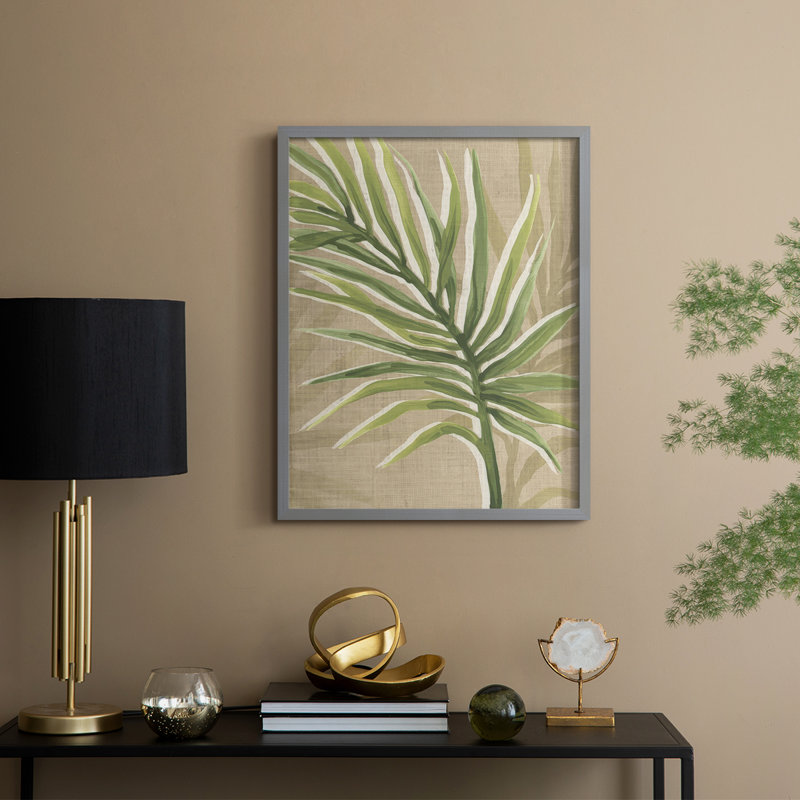 Impression sur toile de jute Palm Frond II - bois massif, Gris, H 15 po x l 12 po