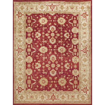 Wool Oriental Area Rug in Red/Beige/Ivory