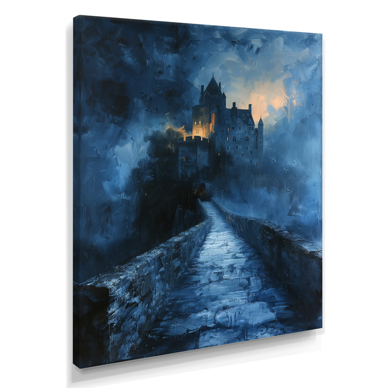 Orange, bleu, hiver, gothique, fantôme, château, châteaux, art mural, Toile tendue, H 20 po x l 12 po x P 1 po