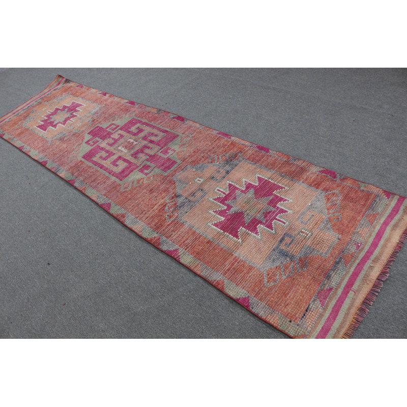Tapis de couloir turc rétro en mauve pour décor de couloir biologique avec motif Herki