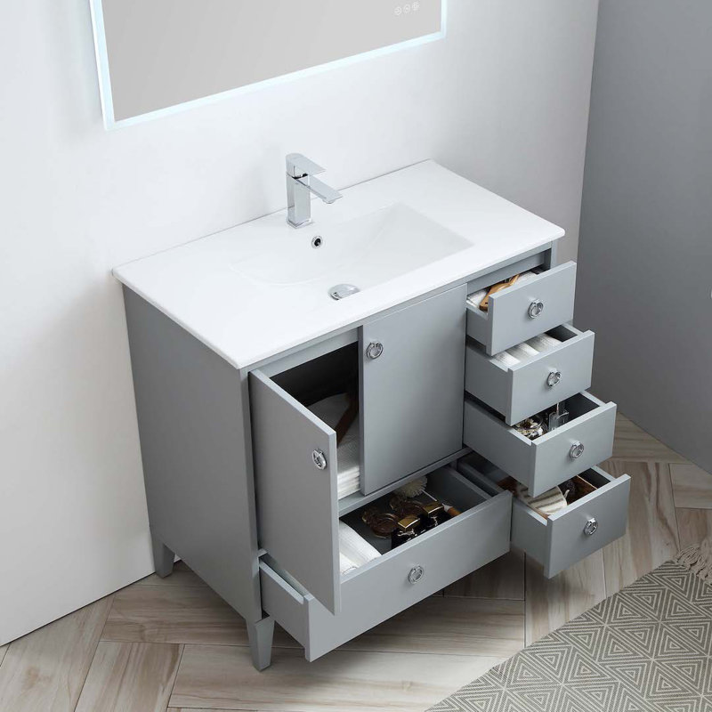 Meuble-lavabo simple 36 po avec lavabo, Gris métallique
