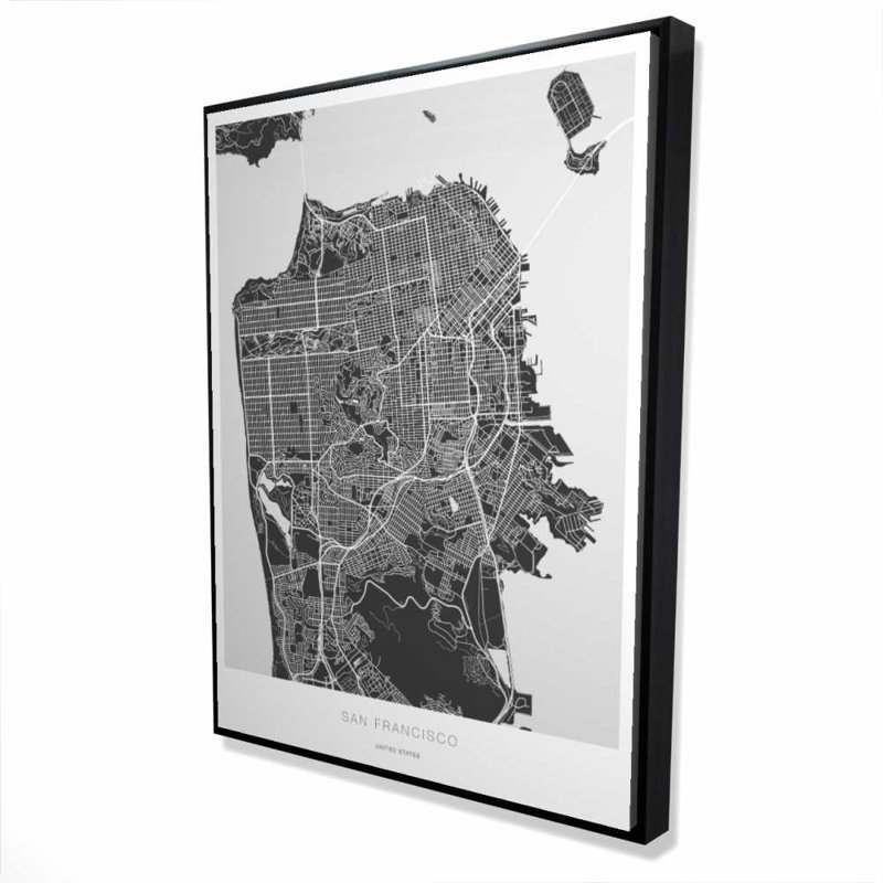 San Francisco Graphic Map - Gray Shapes Framed Canvas Decor, 49.25" H x 37.25" W