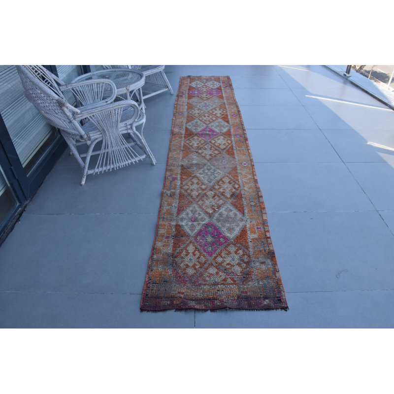 Tapis de couloir antique turc fait à la main avec motif géométrique pour la décoration bohémienne dans les couloirs