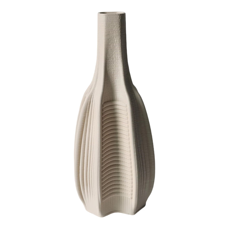 Stoneware Vase Valencia Trend Sculptural Ribbed Textured Stone-Inspired Design With Geometric Contoured Form And Vertical Relief Detailing Modern Decorative Accent Piece