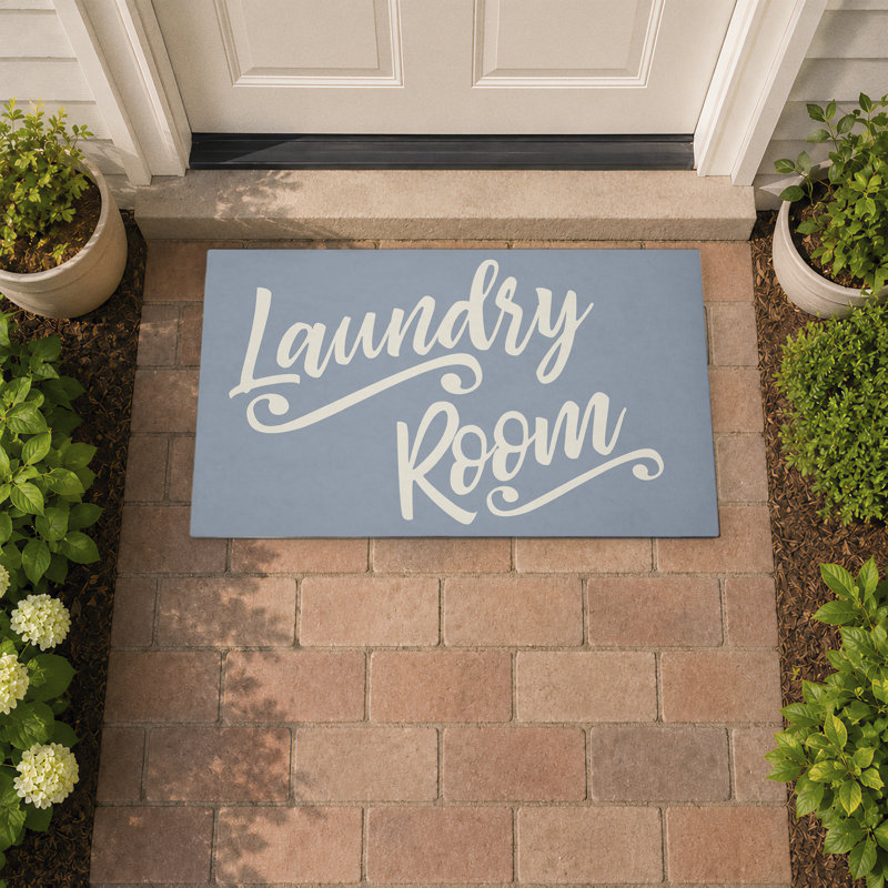 Laundry Cursive Typography Printed Outdoor Door Floor Mat, design by SunDance Group; LLC, Blanchisserie, typographie cursive