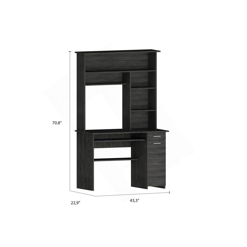 Smokey Oak 2-Drawer 7-Shelf Computer Desk With Hutch