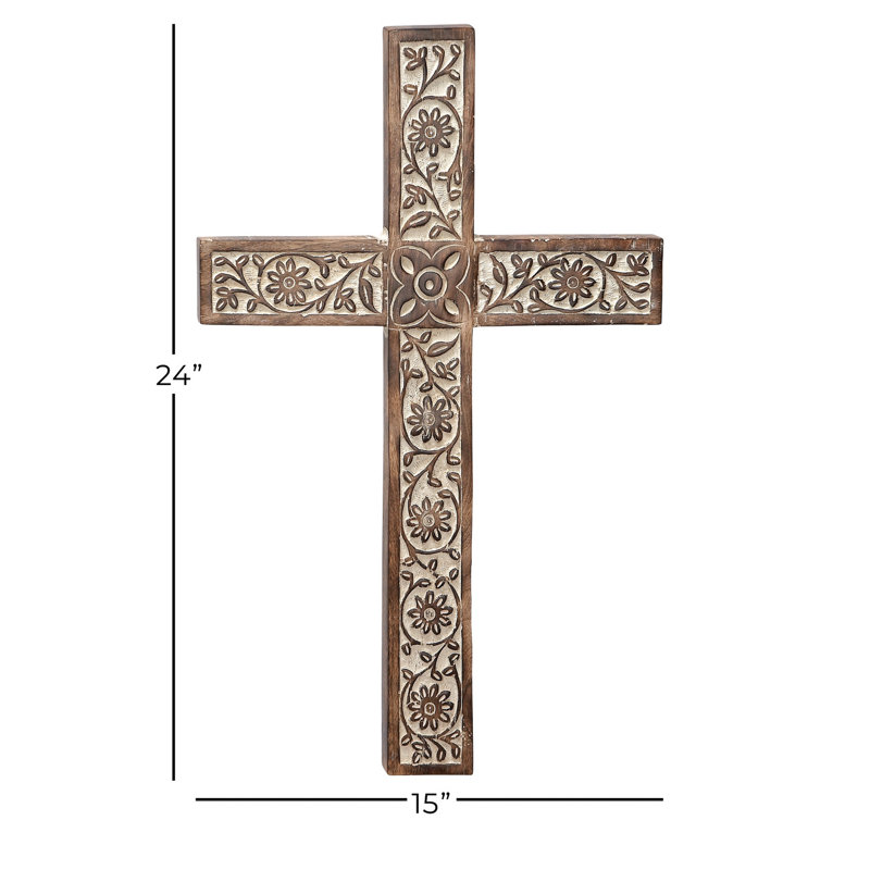 Mango Wood Carved Cross Biblical Brown Wall Decor